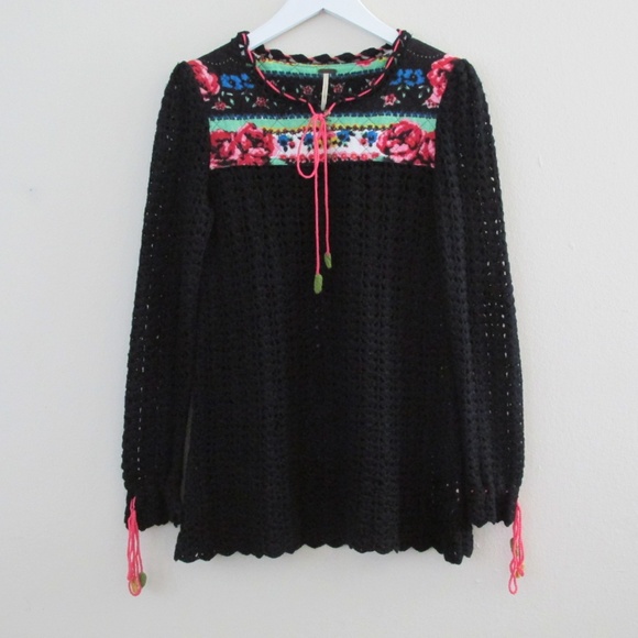 Free People Sweaters - Free People | Boho Black Crochet Floral Sweater